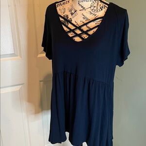 Torrid Navy V-Neck Short Sleeve Top